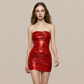 Party & Event Mini Bodycon Polyester Glam Strapless Ruched Metallic Dress - MYTHSIS