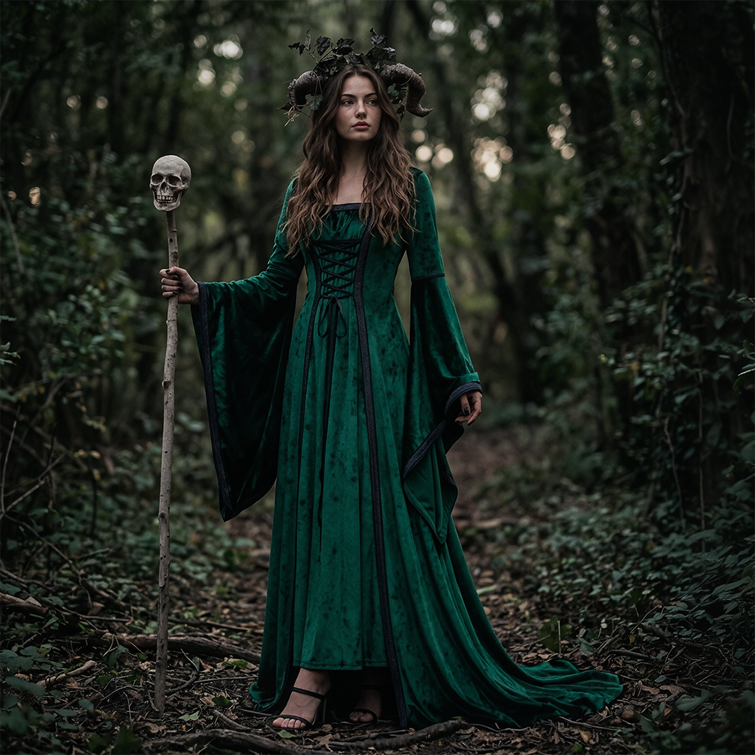 Wholesale Women's Medieval Hooded Velvet Long Costume Dress
