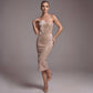Wholesale Women's Apricot Embellished Strapless Mesh Bodycon Gown
