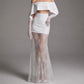 【Party & Event】 Maxi Bodycon Polyester Sexy Off-Shoulder Mesh Spliced - MYTHSIS