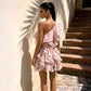 Wholesale Women's One-Shoulder Ruffle Mini Dress – Floral Pleated Bodycon