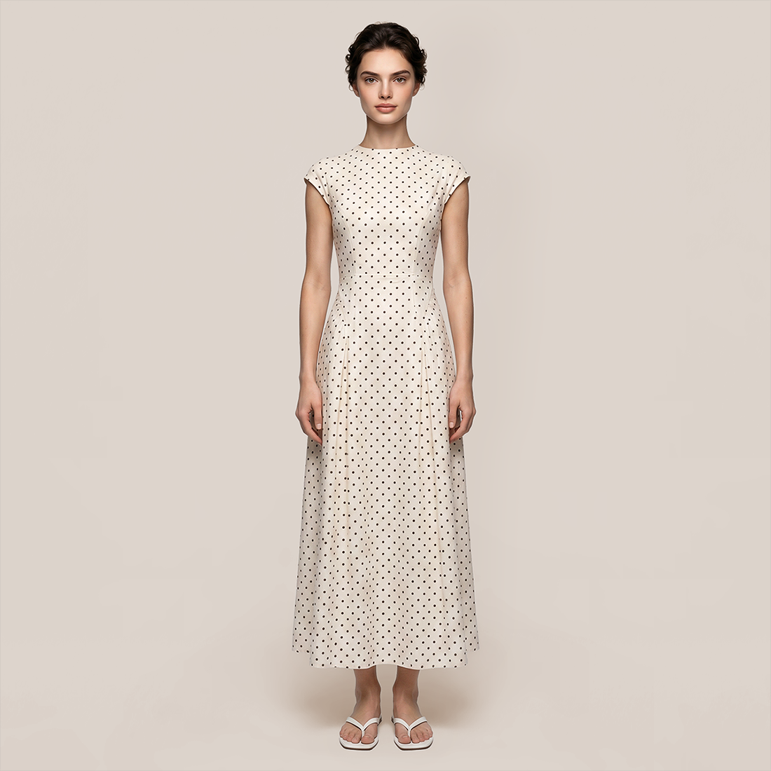 Casual Everyday Maxi A-Line Polyester Chic Polka Dot Round Neck Dress - MYTHSIS