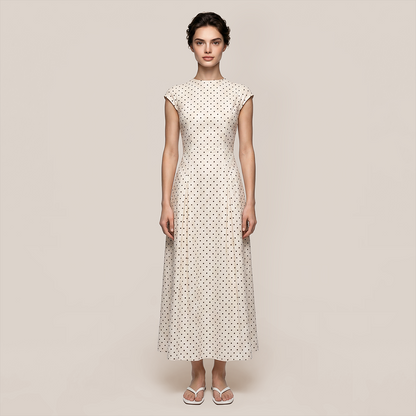 Casual Everyday Maxi A-Line Polyester Chic Polka Dot Round Neck Dress - MYTHSIS
