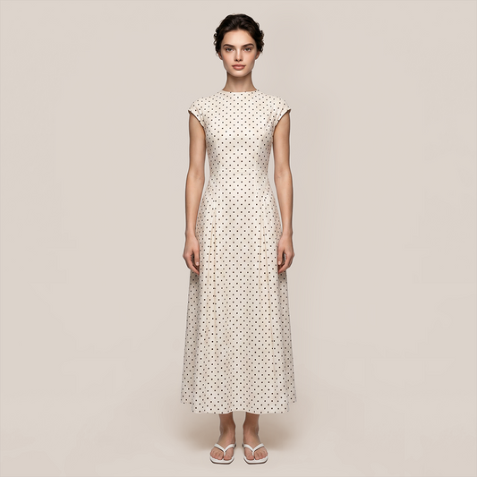 Casual Everyday Maxi A-Line Polyester Chic Polka Dot Round Neck Dress - MYTHSIS