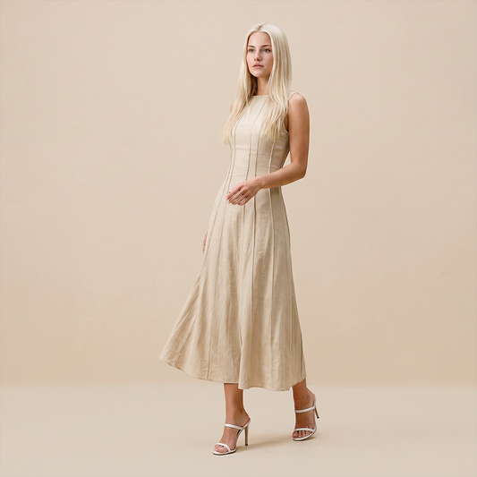 Casual Everyday Maxi A-Line Polyester Chic Round Neck Ruched Sleeveless Dress - MYTHSIS