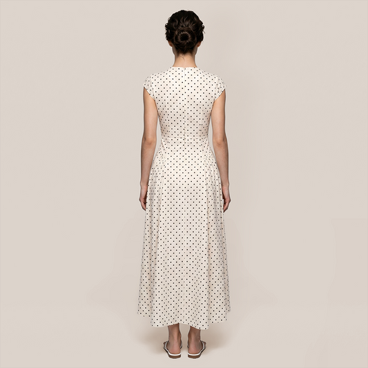 Casual Everyday Maxi A-Line Polyester Chic Polka Dot Round Neck Dress - MYTHSIS
