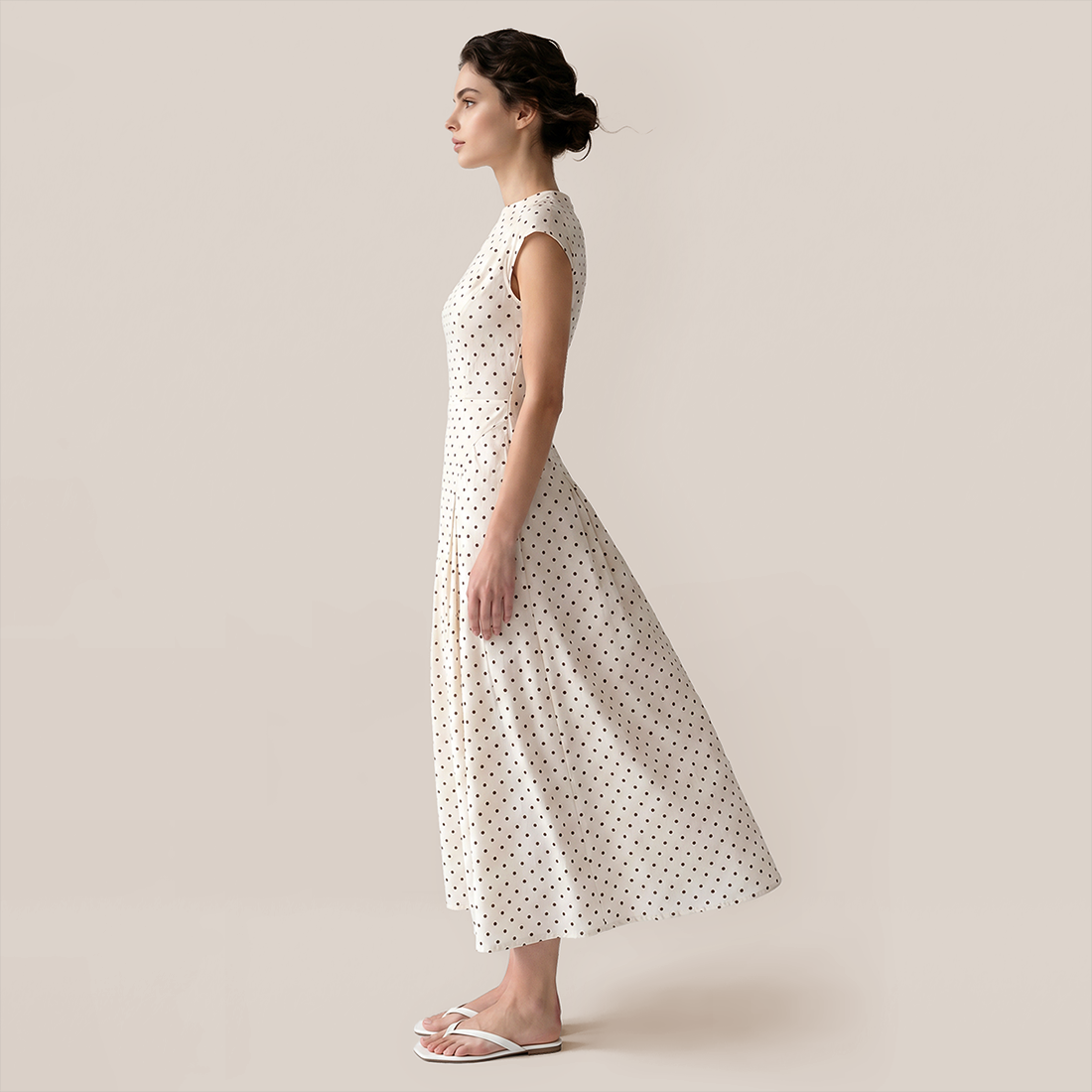 Casual Everyday Maxi A-Line Polyester Chic Polka Dot Round Neck Dress - MYTHSIS