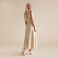 Casual Everyday Maxi A-Line Polyester Chic Round Neck Ruched Sleeveless Dress - MYTHSIS