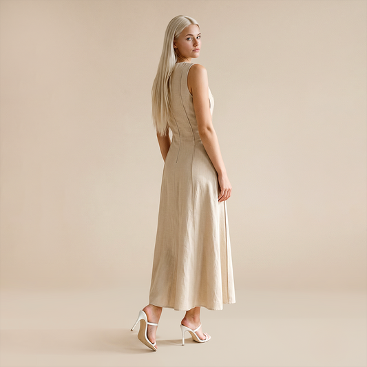 Casual Everyday Maxi A-Line Polyester Chic Round Neck Smocked Sleeveless Dress - Wholesale Dresses Low MOQ - MYTHSIS