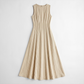Casual Everyday Maxi A-Line Polyester Chic Round Neck Ruched Sleeveless Dress - MYTHSIS