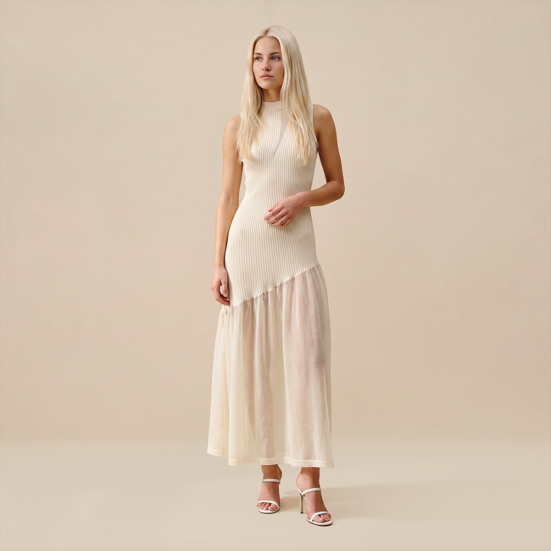 Date Night Maxi Mermaid Polyester Sexy Strapless Mesh Spliced Ribbed Dress - MYTHSIS