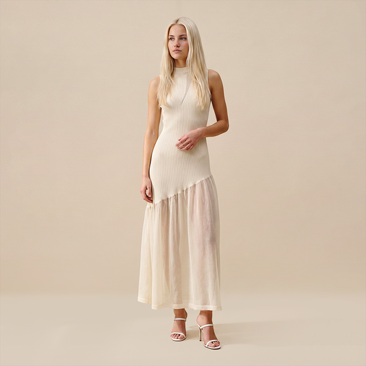 Date Night Maxi Mermaid Polyester Sexy Strapless Mesh Spliced Ribbed Dress - MYTHSIS