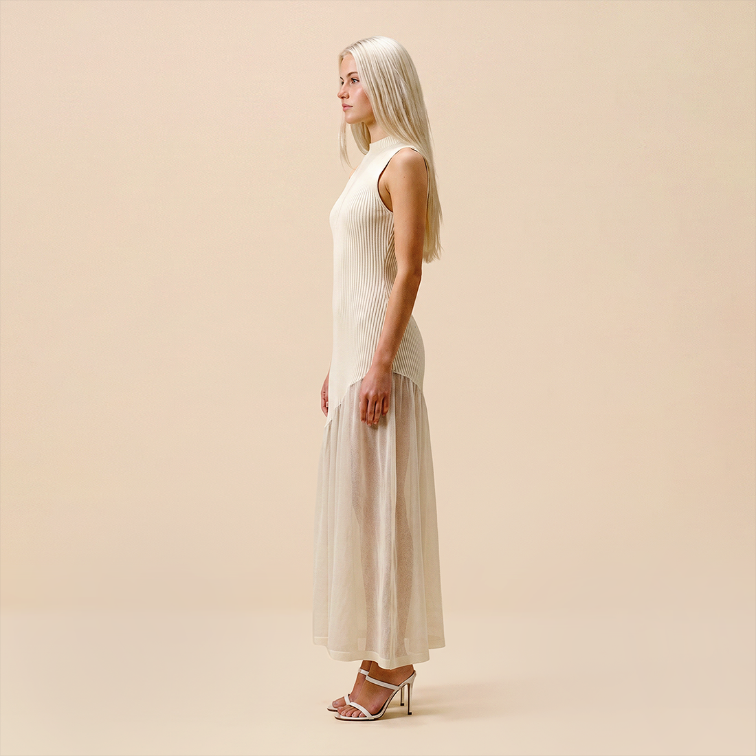 Date Night Maxi Mermaid Polyester Sexy Strapless Mesh Spliced Ribbed Dress - MYTHSIS