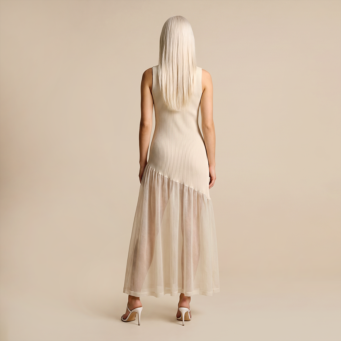 Date Night Maxi Mermaid Polyester Sexy Strapless Mesh Spliced Ribbed Dress - MYTHSIS