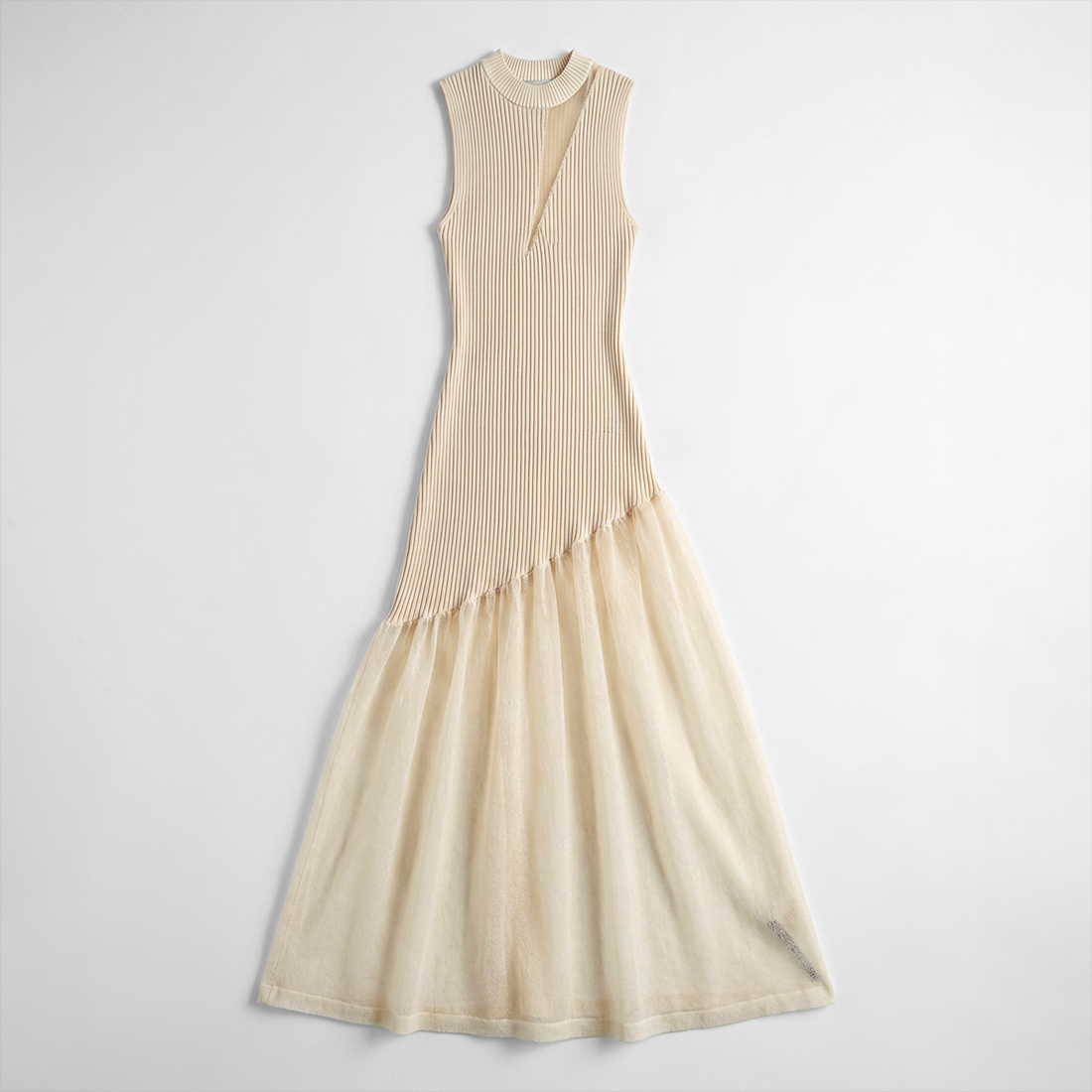 Date Night Maxi Mermaid Polyester Sexy Strapless Mesh Spliced Ribbed Dress - MYTHSIS
