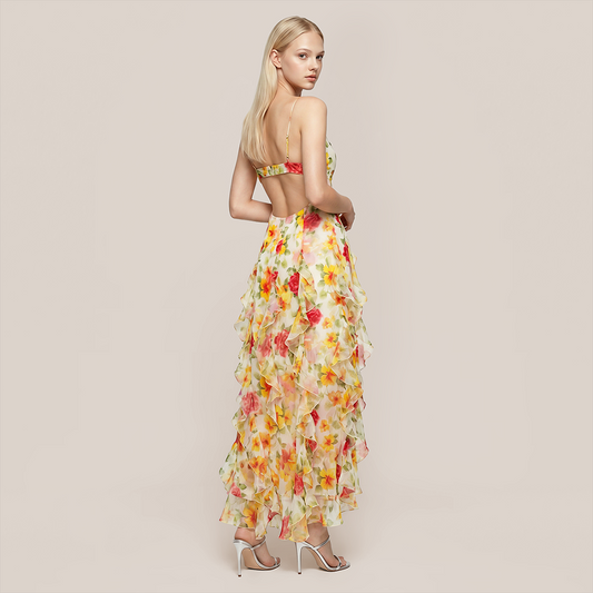 Wedding Guest Maxi A-Line Chiffon Floral Elegant Dress - Wholesale Dresses Low MOQ - MYTHSIS