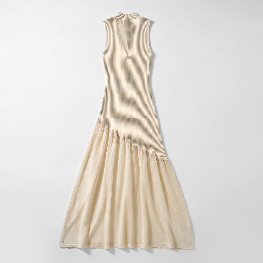 Date Night Maxi Mermaid Polyester Sexy Strapless Mesh Spliced Ribbed Dress - MYTHSIS