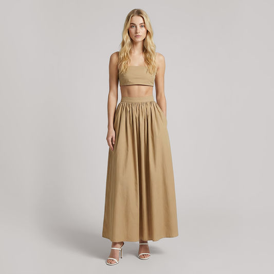 Vacation Maxi A-Line Cotton Simple Two-Piece Set - MYTHSIS