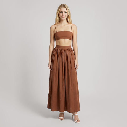Vacation Maxi A-Line Cotton Simple Two-Piece Set - MYTHSIS