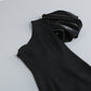Wholesale Women's One-Shoulder Deep V Midi Dress – Puff Sleeve Asymmetric Slit