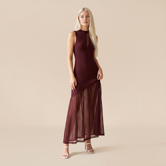 Date Night Maxi Mermaid Polyester Sexy Strapless Mesh Spliced Ribbed Dress - MYTHSIS
