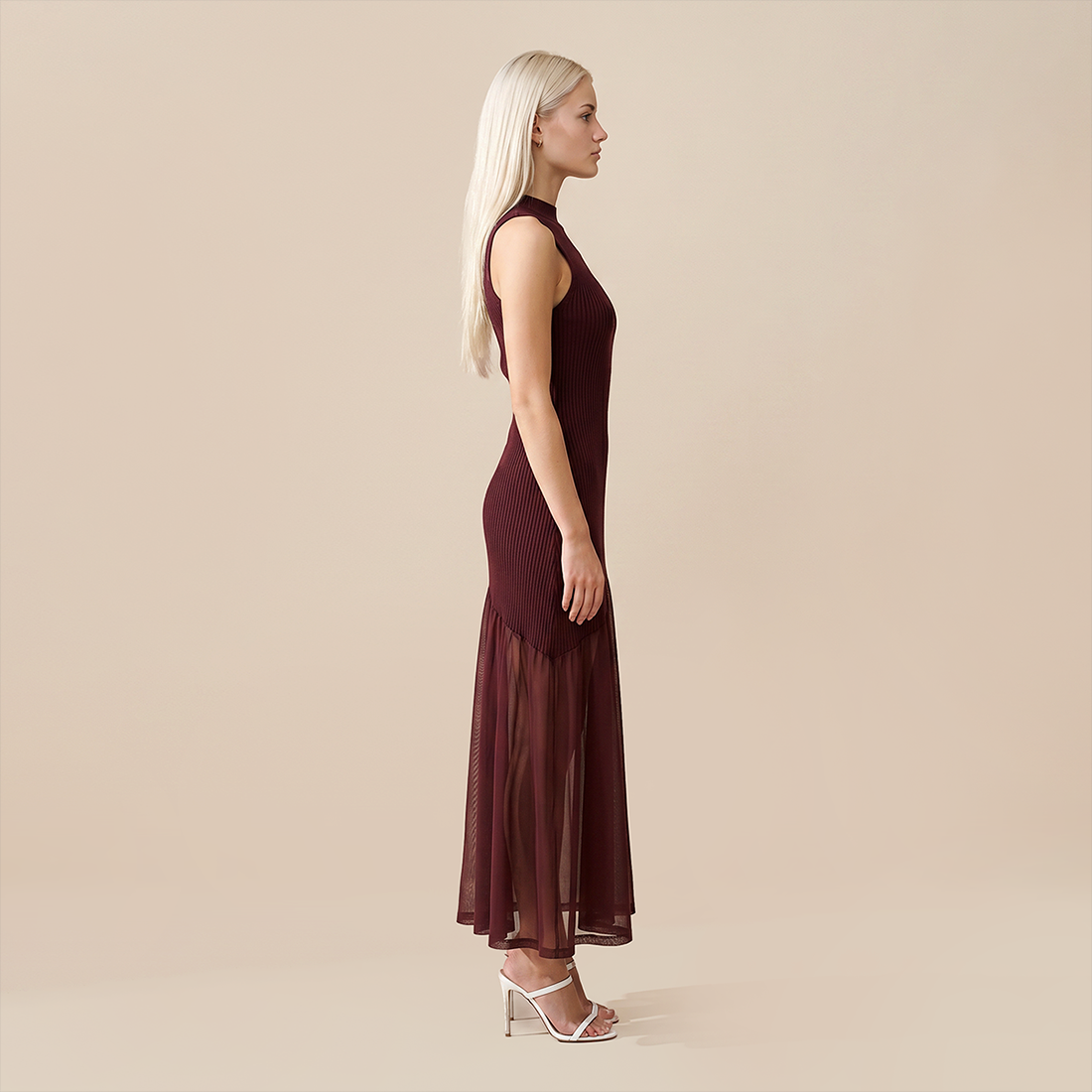 Date Night Maxi Mermaid Polyester Sexy Strapless Mesh Spliced Ribbed Dress - MYTHSIS