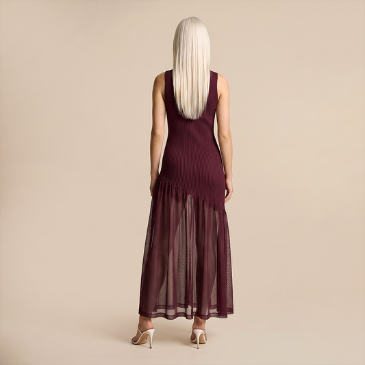 Date Night Maxi Mermaid Polyester Sexy Strapless Mesh Spliced Ribbed Dress - MYTHSIS