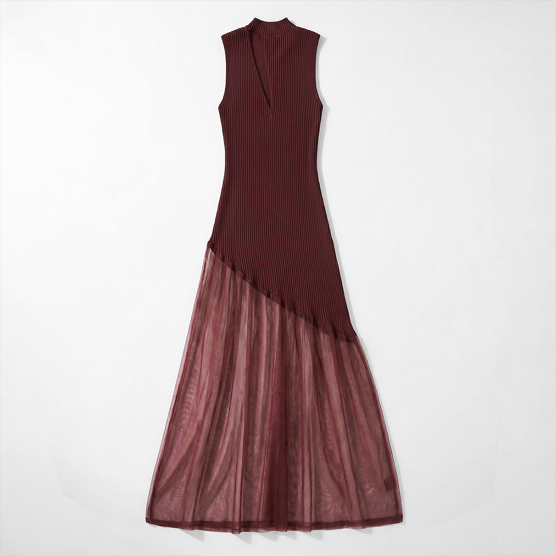 Date Night Maxi Mermaid Polyester Sexy Strapless Mesh Spliced Ribbed Dress - MYTHSIS
