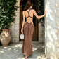 Wholesale Women's Camel Halter Maxi Dress – Crystal Cutout Bodycon