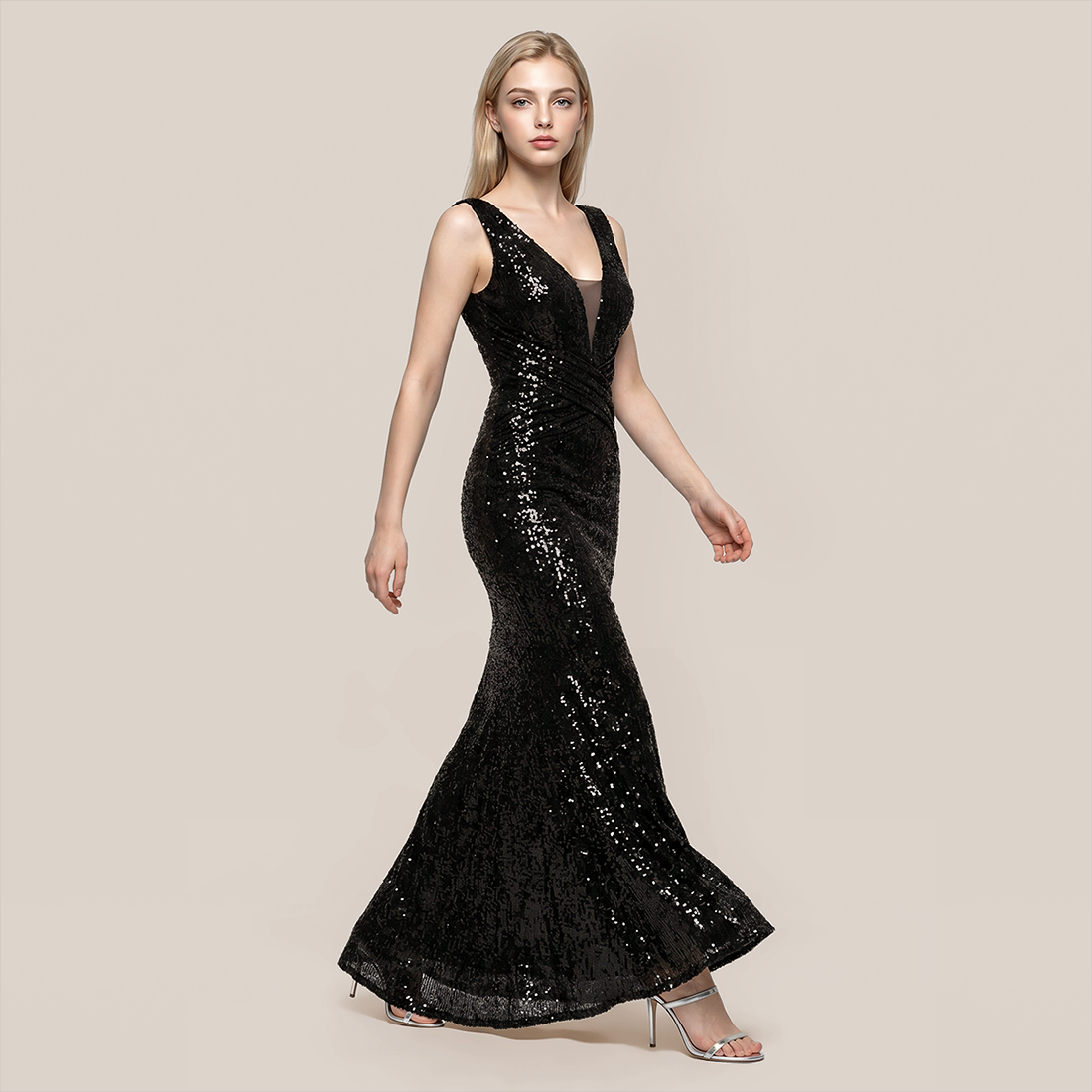 Wedding Guest Maxi Bodycon Sequin Glam Dress - MYTHSIS
