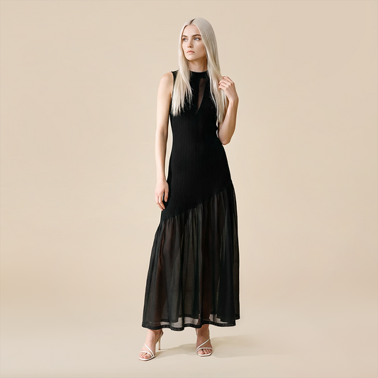 Date Night Maxi Mermaid Polyester Sexy Strapless Mesh Spliced Ribbed Dress - MYTHSIS
