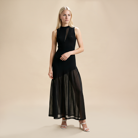 Date Night Maxi Mermaid Polyester Sexy Strapless Mesh Spliced Ribbed Dress - MYTHSIS