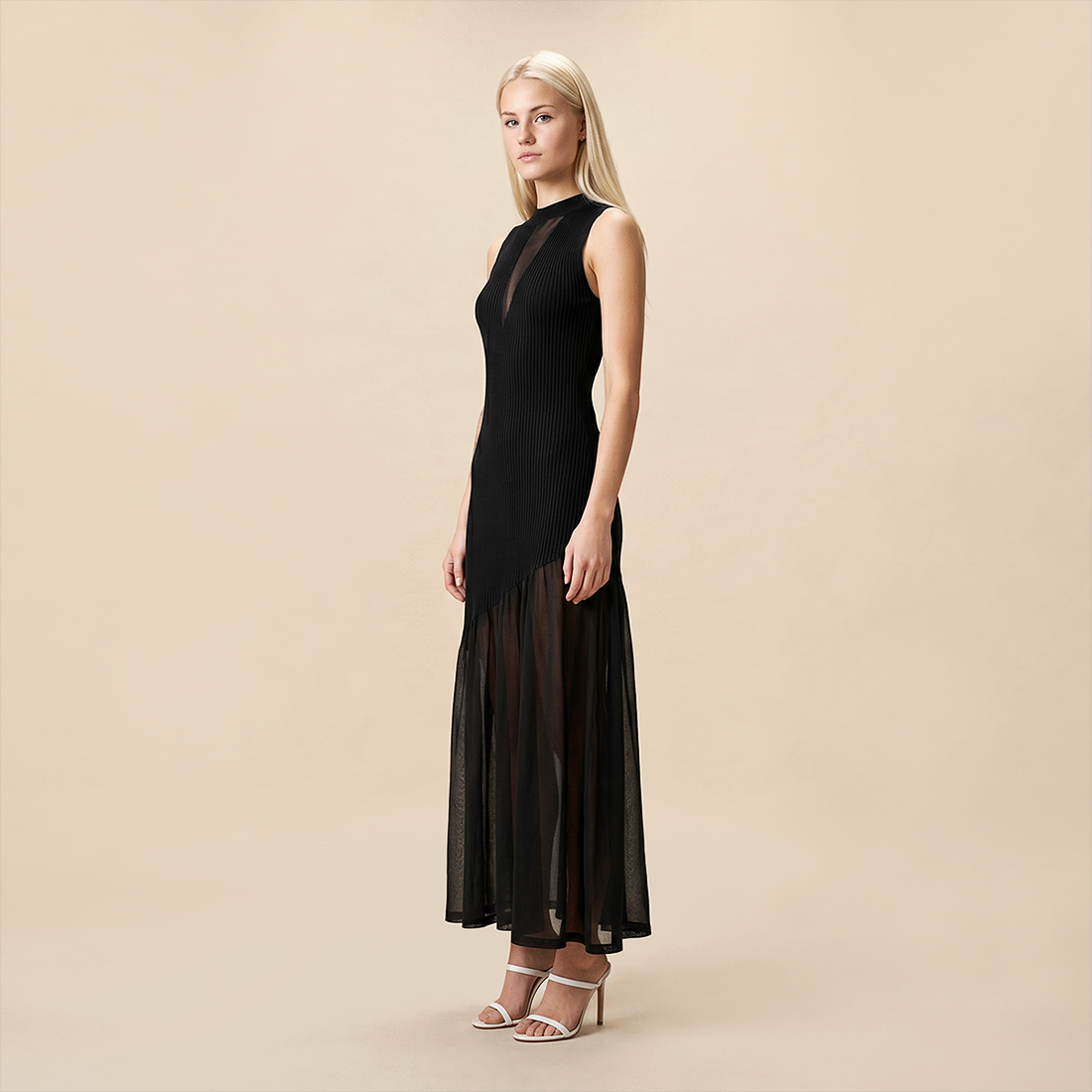 Date Night Maxi Mermaid Polyester Sexy Strapless Mesh Spliced Ribbed Dress - MYTHSIS