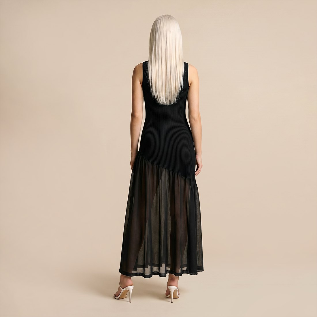 Date Night Maxi Mermaid Polyester Sexy Strapless Mesh Spliced Ribbed Dress - MYTHSIS