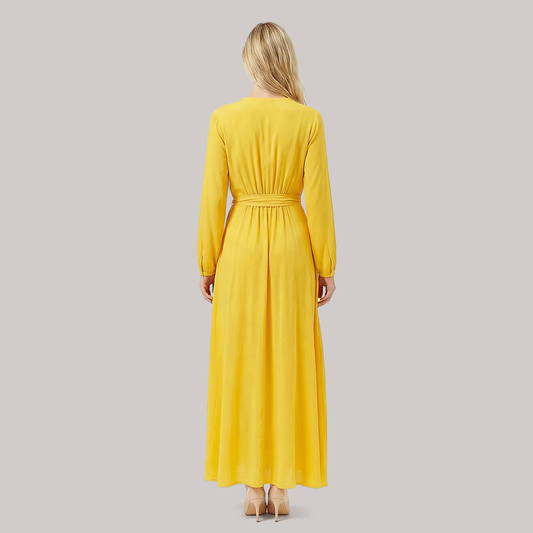 V-neck solid color long sleeved maxi dress