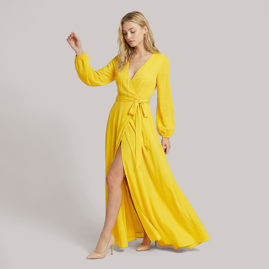 V-neck solid color long sleeved maxi dress