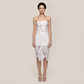 Date Night Midi Bodycon Polyester Elegant Strapless Leaf Trim Bandage Dress - MYTHSIS