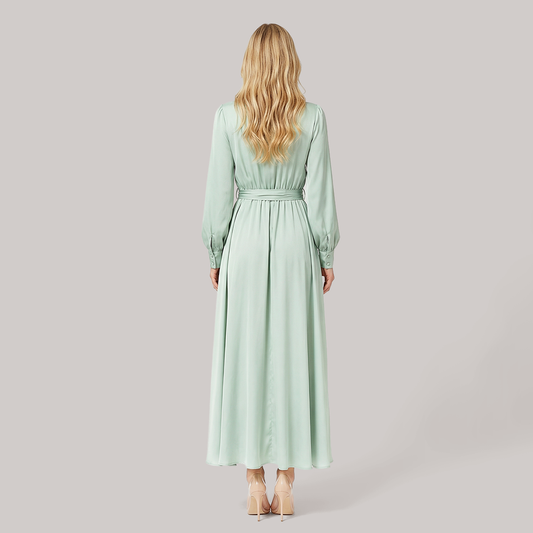 V-neck solid color long sleeved maxi dress