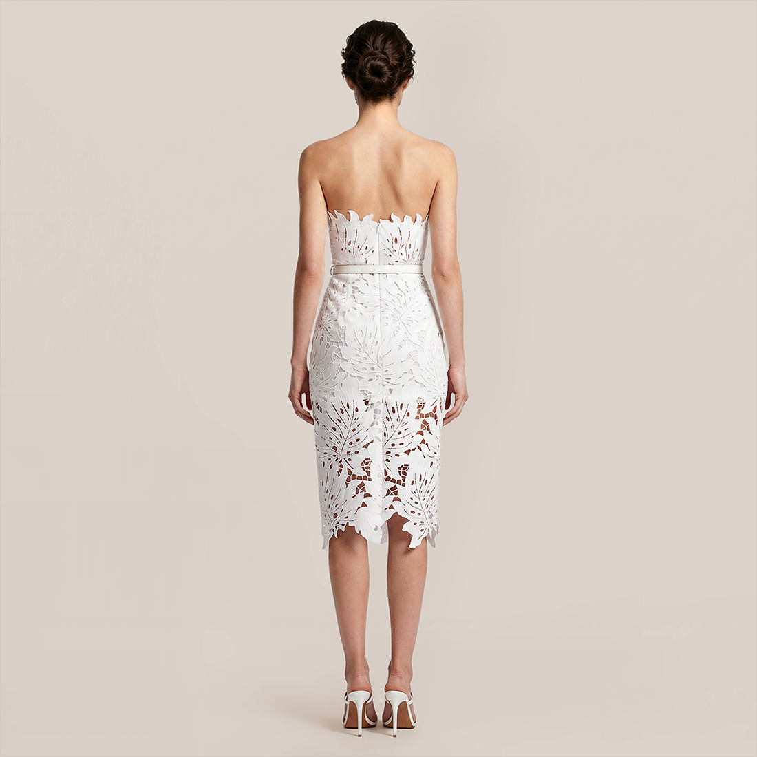 Date Night Midi Bodycon Polyester Elegant Strapless Leaf Trim Bandage Dress - MYTHSIS