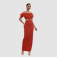 【Party & Event】 Maxi Sheath Polyester Glam Off-Shoulder Feather Spliced Dress - MYTHSIS