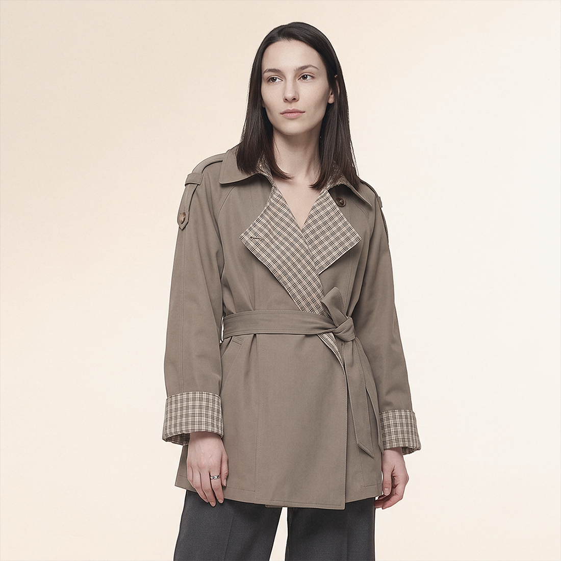 Wholesale Women's Mid-Length Patchwork Trench Coat