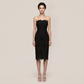 Date Night Midi Bodycon Polyester Elegant Strapless Leaf Trim Bandage Dress - MYTHSIS