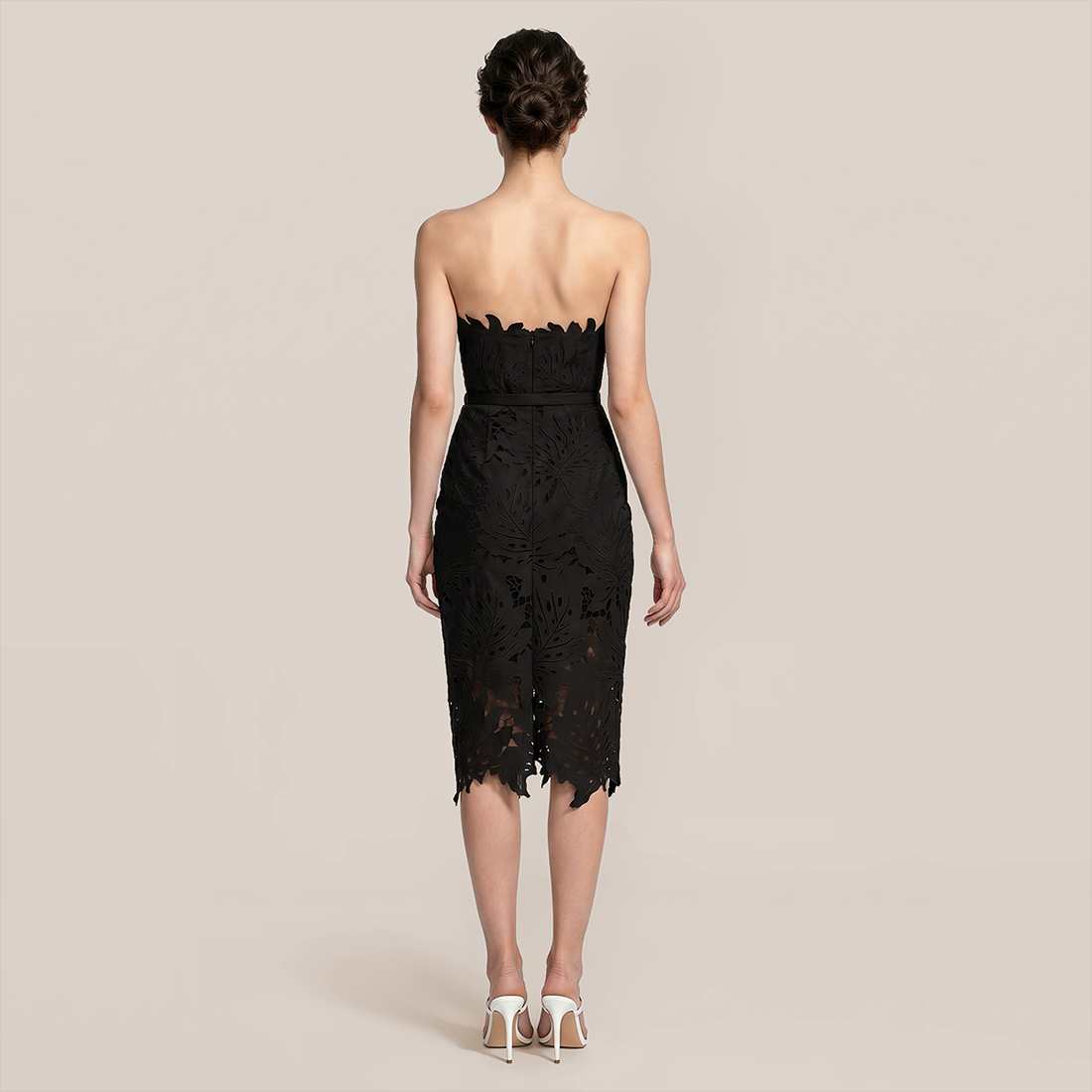 Date Night Midi Bodycon Polyester Elegant Strapless Leaf Trim Bandage Dress - MYTHSIS
