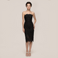 Date Night Midi Bodycon Polyester Elegant Strapless Leaf Trim Bandage Dress - MYTHSIS