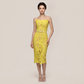 Date Night Midi Bodycon Polyester Elegant Strapless Leaf Trim Bandage Dress - MYTHSIS