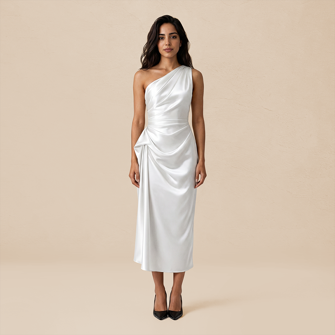 Formal Evening Maxi Sheath Satin Glam Off-Shoulder Solid High Waist Dress - MYTHSIS