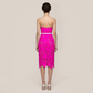 Date Night Midi Bodycon Polyester Elegant Strapless Leaf Trim Bandage Dress - MYTHSIS