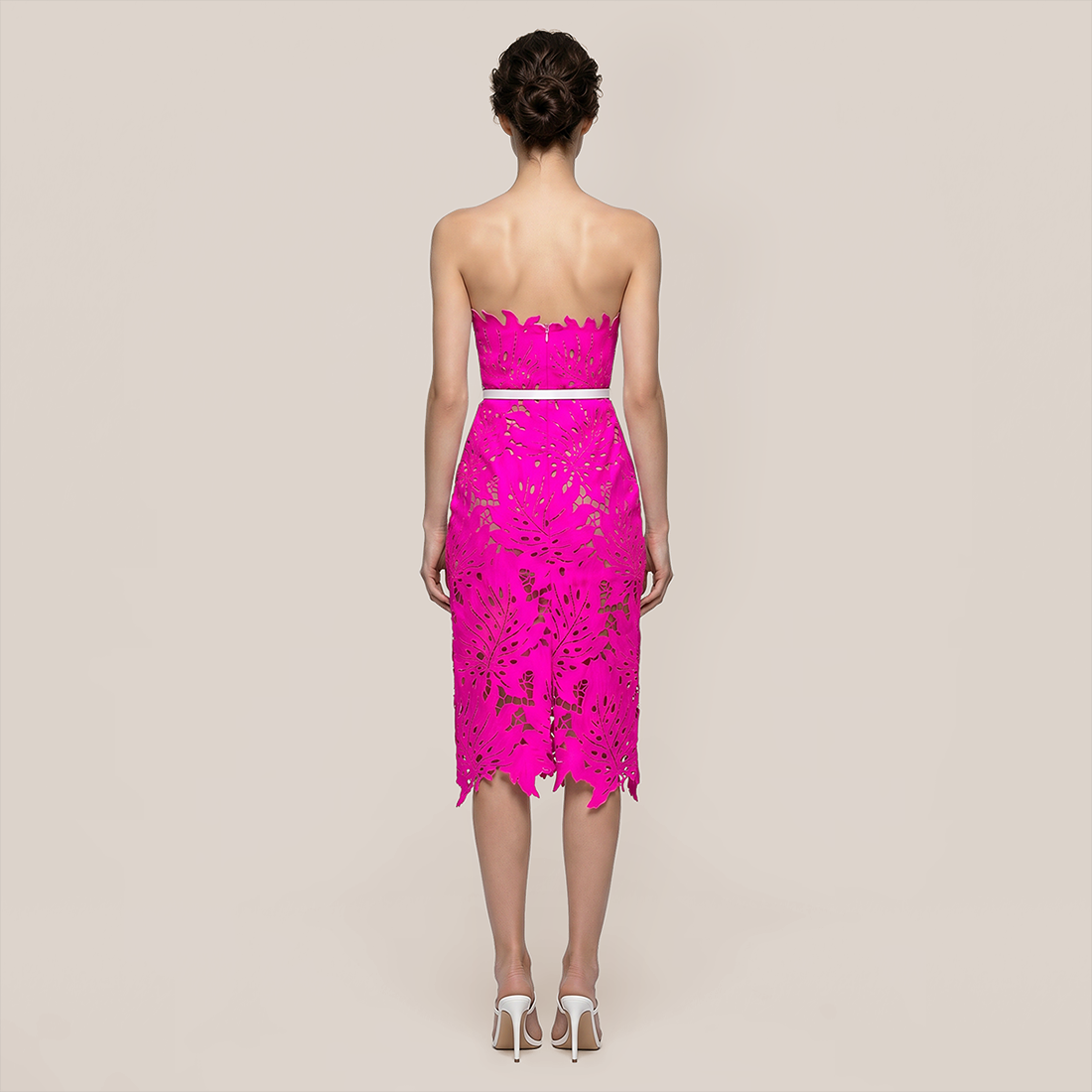 Date Night Midi Bodycon Polyester Elegant Strapless Leaf Trim Bandage Dress - MYTHSIS