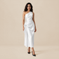 Formal Evening Maxi Sheath Satin Glam Off-Shoulder Solid High Waist Dress - MYTHSIS