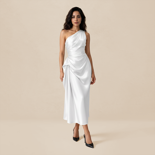 Formal Evening Maxi Sheath Satin Glam Off-Shoulder Solid High Waist Dress - MYTHSIS